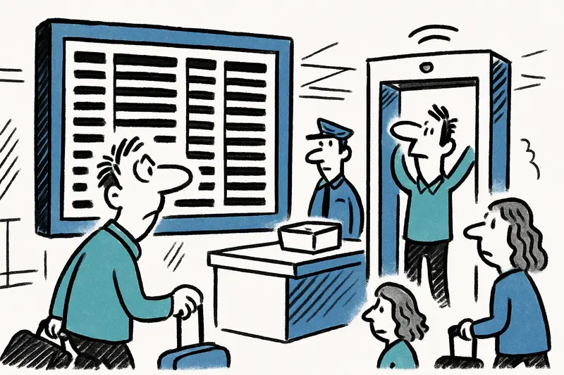 Große Anzeigetafel vor Sicherheitskontrolle am Flughafen Palma: Mehr Info oder nur Show?